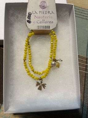 Yellow Beaded Angel Charm Bracelet